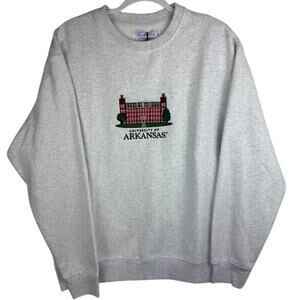 Arkansas Razorbacks Men M Gray Campus Embroidered Crew Sweatshirt $75 MSRP